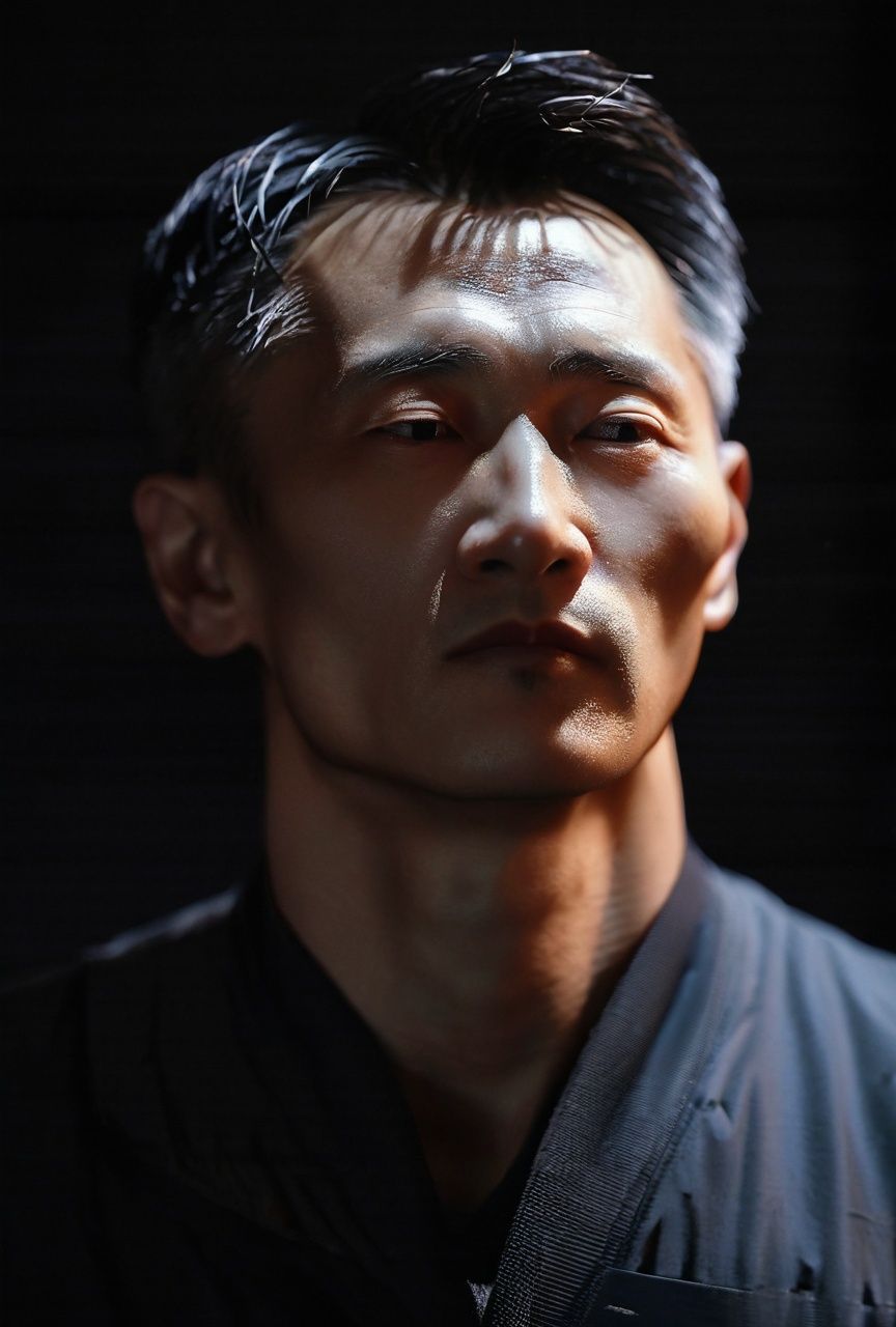 zhangzhenren,(((textured skin))),Masterpiece,realistic,(Realistic),masterpiece,best quality,cinematic lighting,natural shadow,highest detail,professional photography,detailed background,depth of field,insane details,intricate,aesthetic,subsurface scattering,dynamic angle,Hong Kong men's fatigued faces amidst the vicissitudes of life in hopeless black hole,