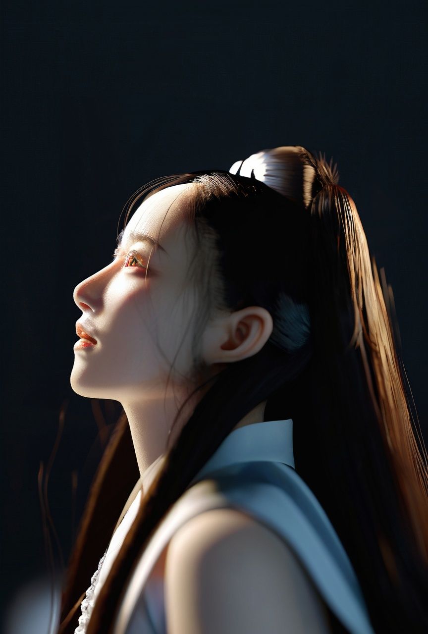 zhangzhenren,textured skin,Masterpiece,realistic,(highly detailed),(solo),(1girl),(shinegoldeneyes),(longliverhair),(expressionless),(dark background),(dramatic lighting),depth of field,