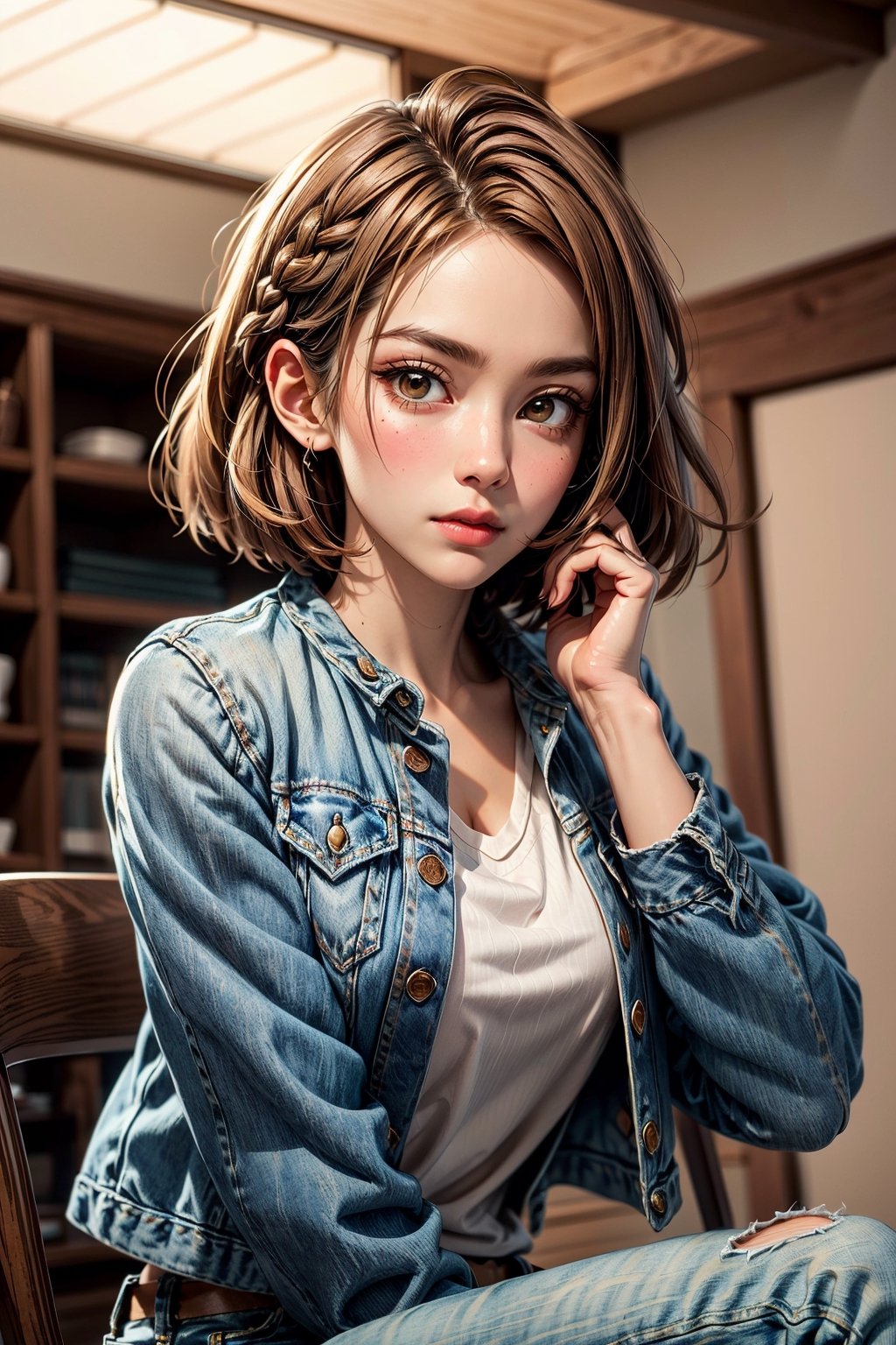 short hair,  blush,  brown eyes on Tensor.Art