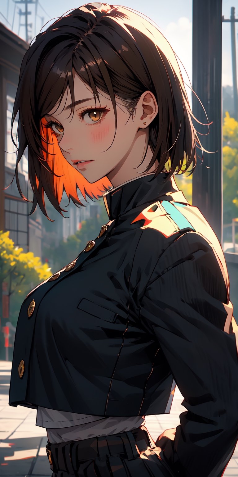 A beautiful young Asian woman,  short brown hair with bangs,  white skin on Tensor.Art