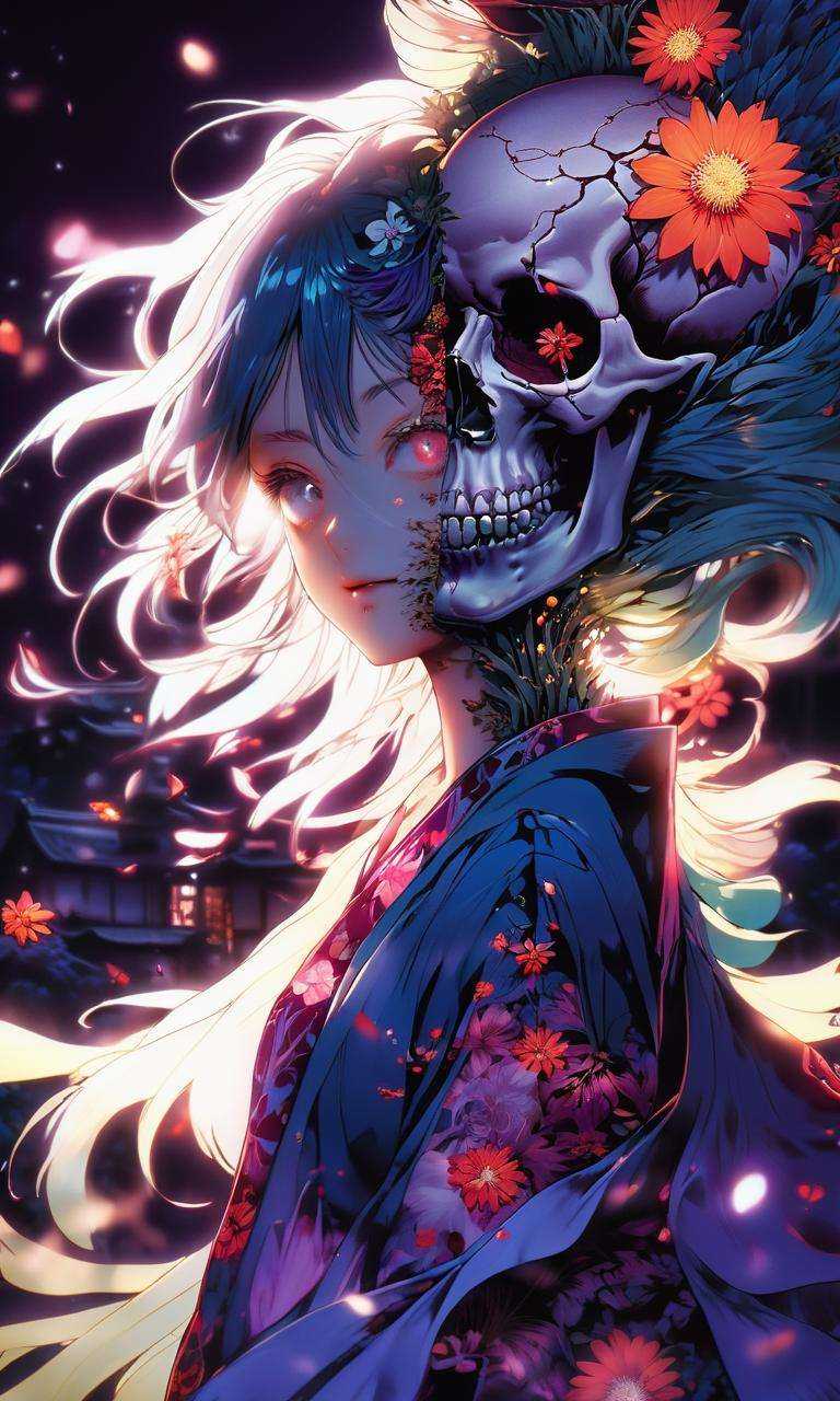anime artwork anime artwork ((masterpiece)),((best quality)),8k,high detailed,ultra-detailed,intricate detail,((huapighost)),1girl,In a garden at night,a malevolent entity wearing the form of a beautiful flower,(deceptively alluring),Ethereal moonlight illuminating the garden,(glowing Lines),Enigmatic and captivating atmosphere,vibrant and muted color palette,Asymmetric composition,Maxon Cinema 4D rendering,capturing the enigmatic presence of the flower-like entity,<lora:huapighost:1>, . anime style, key visual, vibrant, studio anime,  highly detailed