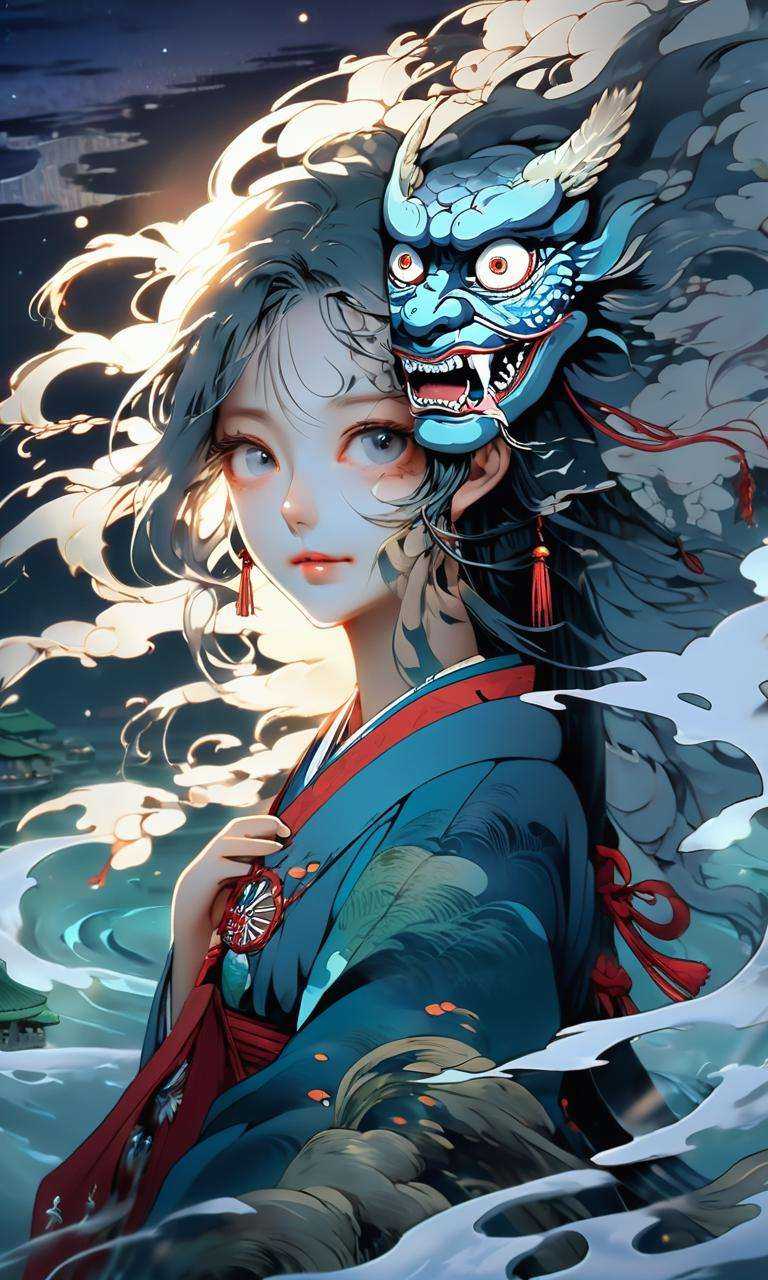 anime artwork anime artwork ((masterpiece)),((best quality)),8k,high detailed,ultra-detailed,intricate detail,((huapighost)),close-up,1girl,Chinese folklore,a moonlit lakeside where a seductive spirit,taking on the form of a beautiful woman,lures unsuspecting travelers into the water,(enchanting and treacherous),Silver moonlight creating an enchanting aura,(lure of the lake),Mystical and alluring atmosphere,cool blue and soft gray color palette,Asymmetric composition,Brush stroke: watercolor wash,capturing the eerie allure of the spirit,<lora:huapighost:1> . anime style, key visual, vibrant, studio anime,  highly detailed