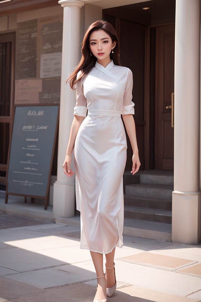 ((Full-Body Shot)),  long shot scenic professional photograph in corporate style. 1female directress is talking to 1male,...