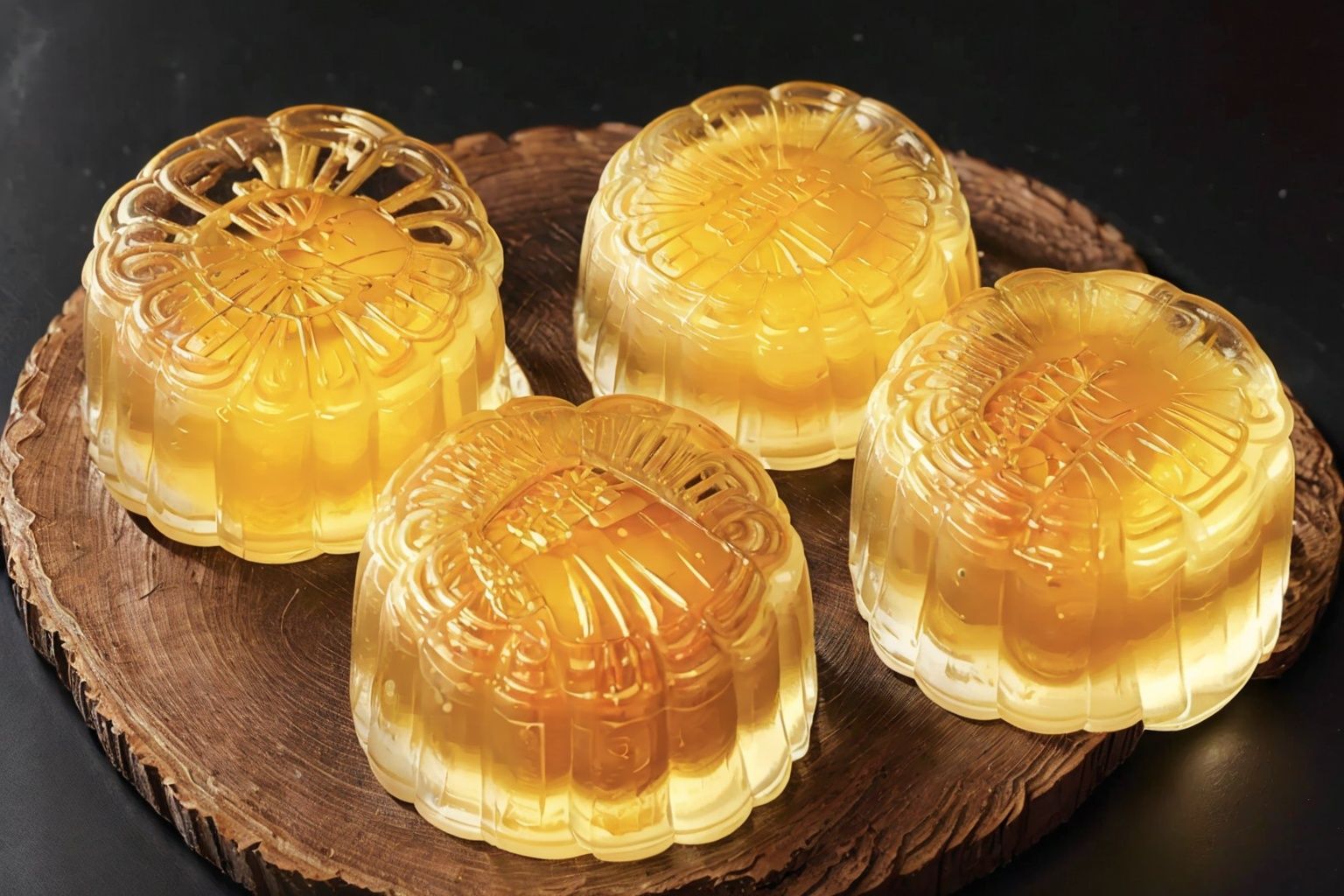 Many,transparent, mooncake,food,Moon Cake, A standard Mooncake display, sits in the center of the frame, high contrast, （Transparent）, depth of field, ray tracing, UHD, high details, best quality, 16k