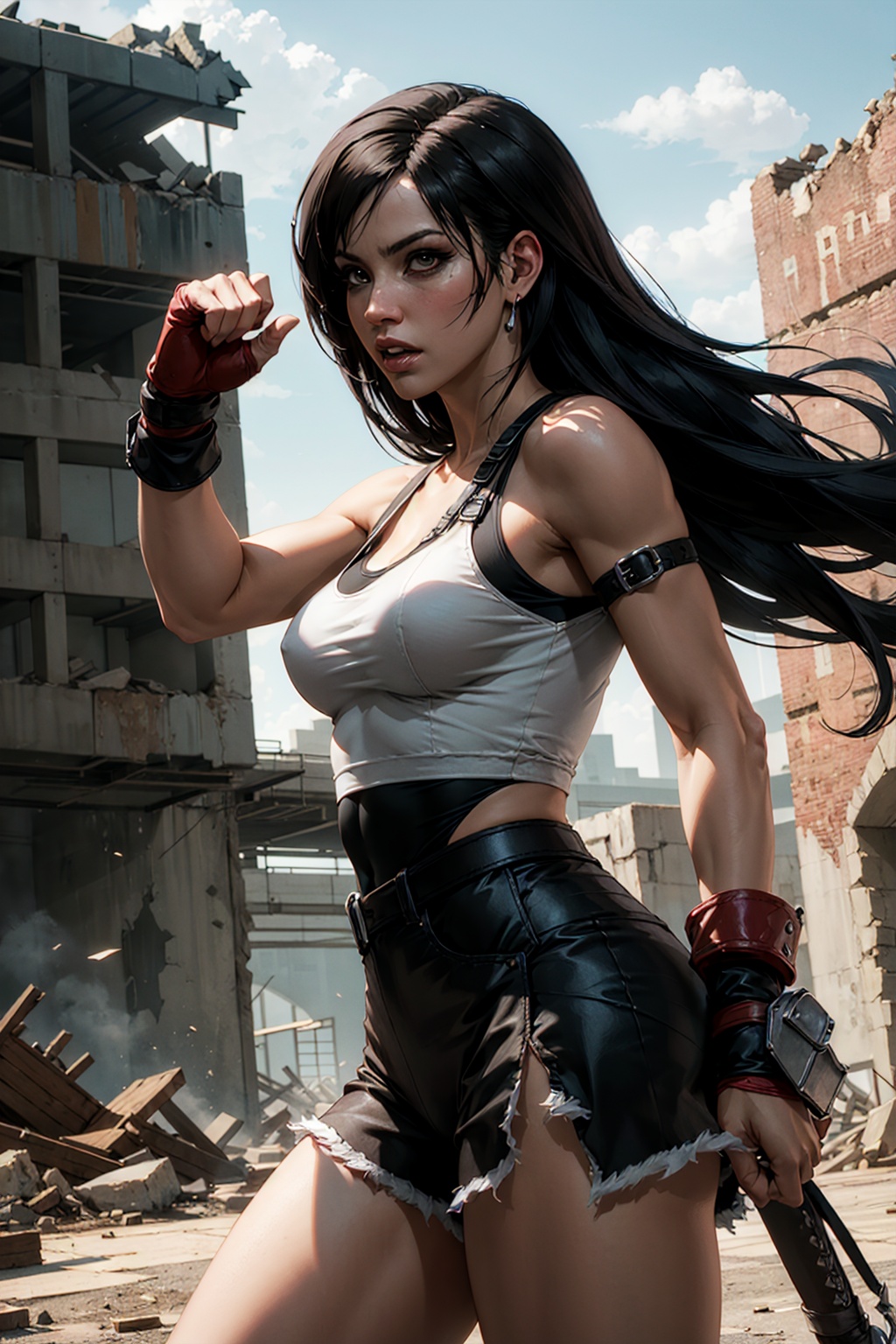 cowboy shot of tifa lockhart,  fight pose,  final fantasy on Tensor.Art