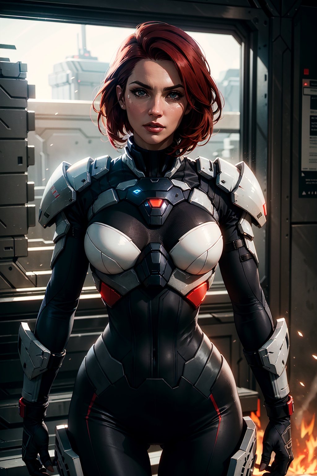 cowboy shot of commander shepherd,  weapon on back,  medium Breast on Tensor.Art