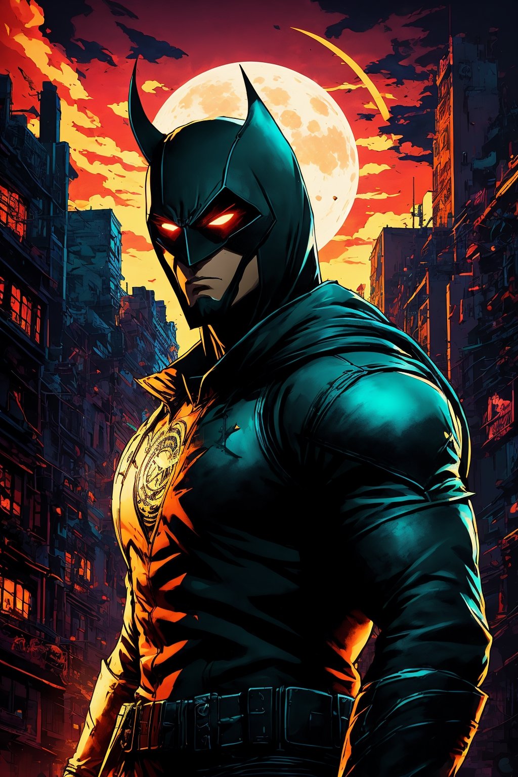 (midshot:1.2), (cel-shading style:1.3), (centered image:1.2), An ultra-detailed illustration of Moon Knight, the iconic Marvel Comics character, in a brooding pose. The artwork captures the essence of Moon Knight with tetradic colors, inkpunk aesthetics, and strong ink lines. Created by the talented artist MSchiffer, this unframed masterpiece is in high contrast, cel-shaded style, and boasts an impressive 32K resolution for the best quality.
