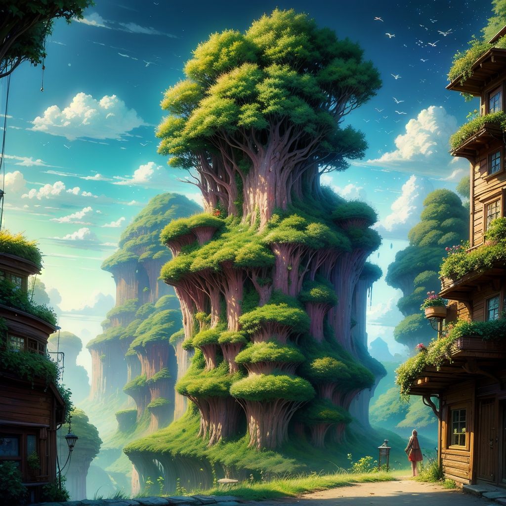<lora:yhc:1>yhc, scenery, no humans, cloud, sky, tree, fantasy, outdoors, city