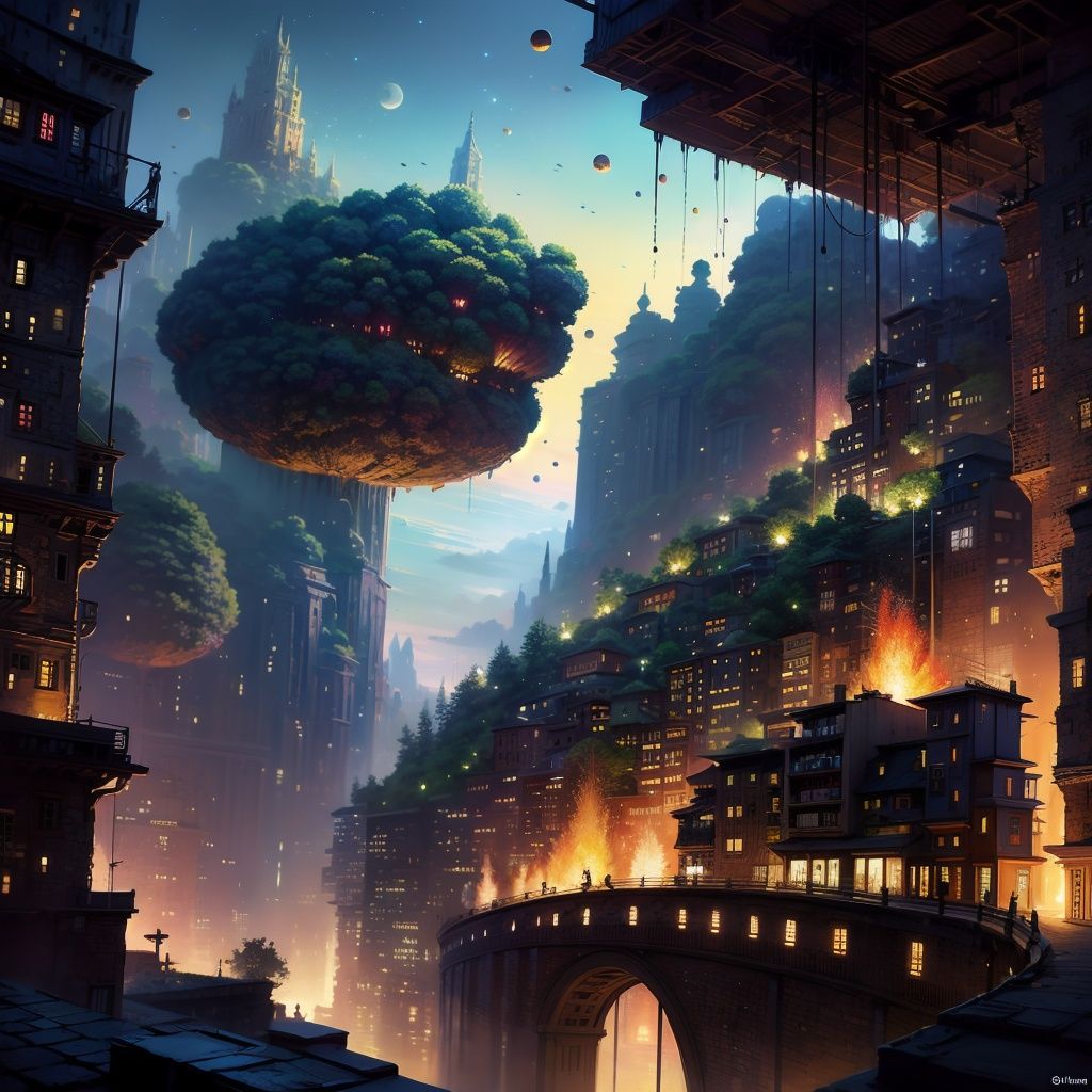 <lora:yhc:1>yhc, scenery, no humans, city lights, city, cityscape, cloud, sky, building, bridge, science fiction, outdoors