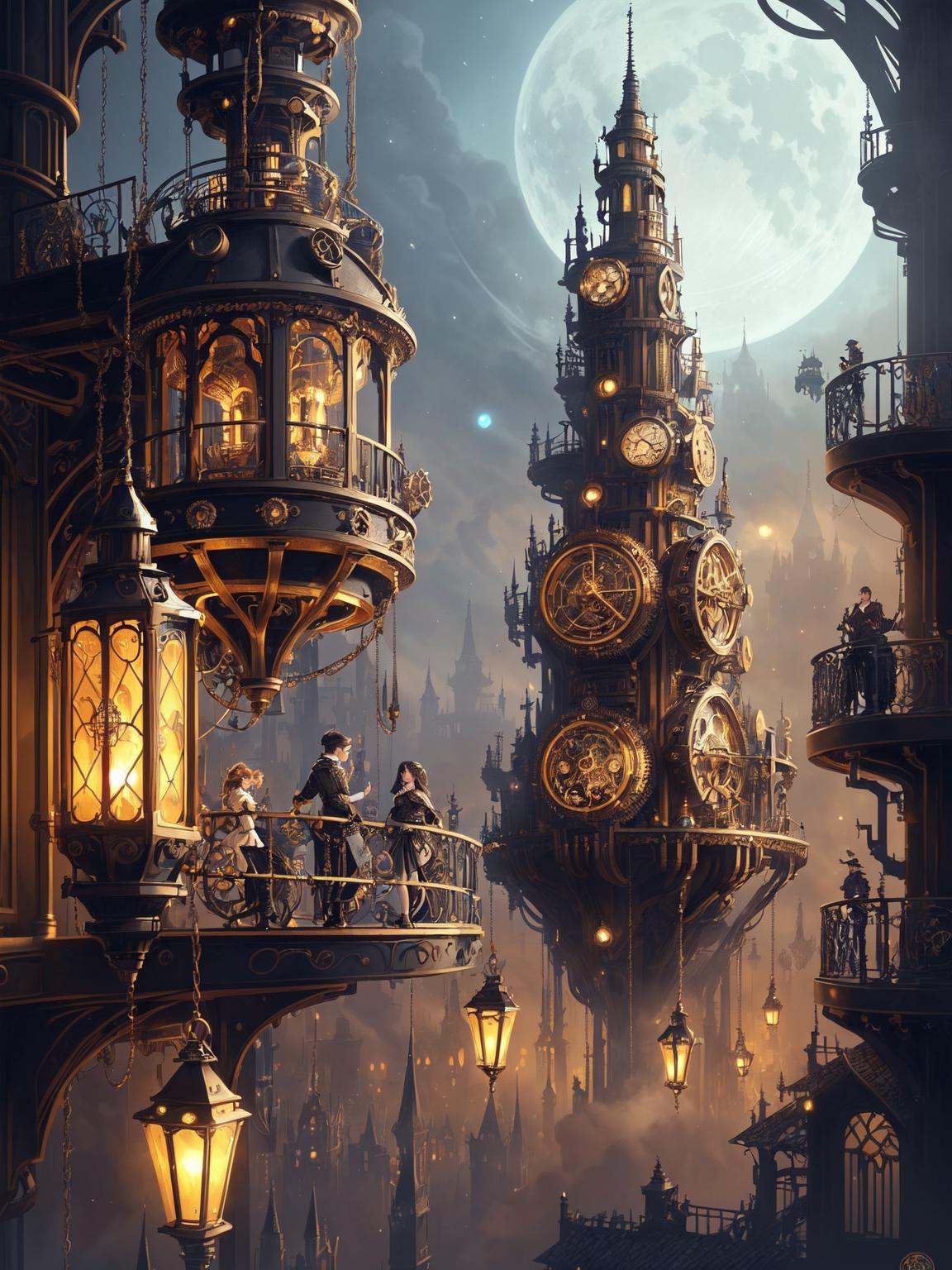 A captivating and imaginative illustration of a steampunk-inspired world,  with intricate machinery,  gears on Tensor.Art