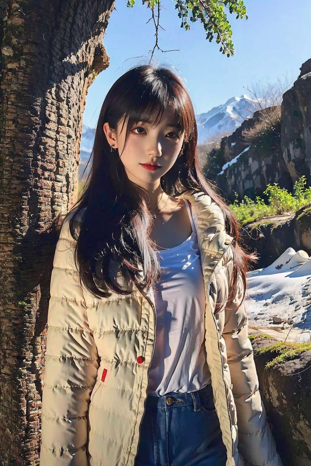 Best quality,8k,cg,1girl,jellyfishforest,Snow Mountain,shidudou,qingse