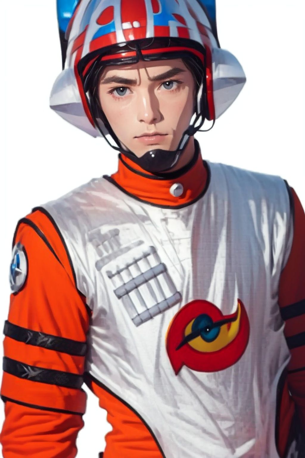 (masterpiece:1.3), (the best quality:1.2), (super fine illustrations:1.2), (Masterpiece), high quality, high detail,((white background:1.2)), looking at viewer, (SOLO:1.4),outline,,simple background,red legwear, armor, bodysuit, fine fabric emphasis, leggings, helmet,ed legwear