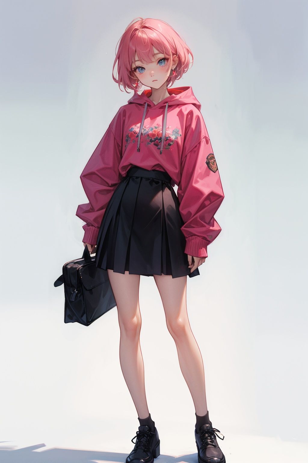 best quality，(masterpiece:1.3),full body, ultra-detailed,solo,1girl, {{{{retro artstyle}}}}, {{masterpiece)),best quality,illustration,1 girl,mature female,small breast,beautiful detailed eyes,long sleeves, hoodie,frills, no shadow, simple background, bright skin, 1980s (style), 