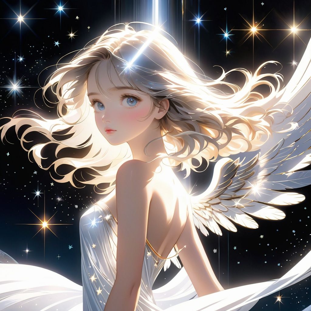 masterpiece, ((ultra-detailed)), (illustration), (detailed light),((an extremely delicate and beautiful)),(beautiful detailed eyes), (sunlight),(angel),solo,young girls,dynamic angle,floating, bare_shoulders,looking_at_viewer ,wings ,arms_up,halo,Floating white silk,(Holy Light),just like silver stars imploding we absorb the light of day,Contrast between warm and cold,Future City,FilmGirl