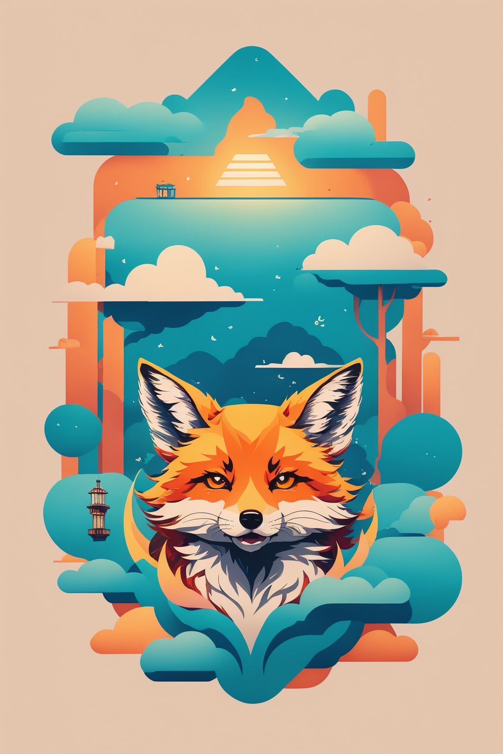 A detailed illustration face evil ninja fox,  magic,  t-shirt design on Tensor.Art