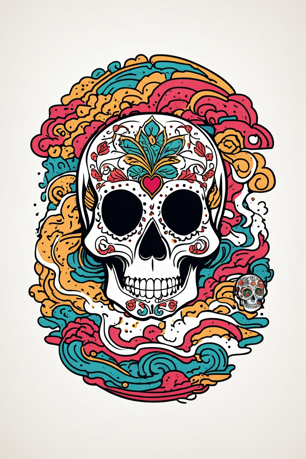 vector t shirt design,  vector illustration,  abstract representation of sugar skull in a isometric view. jose guadalupe p...