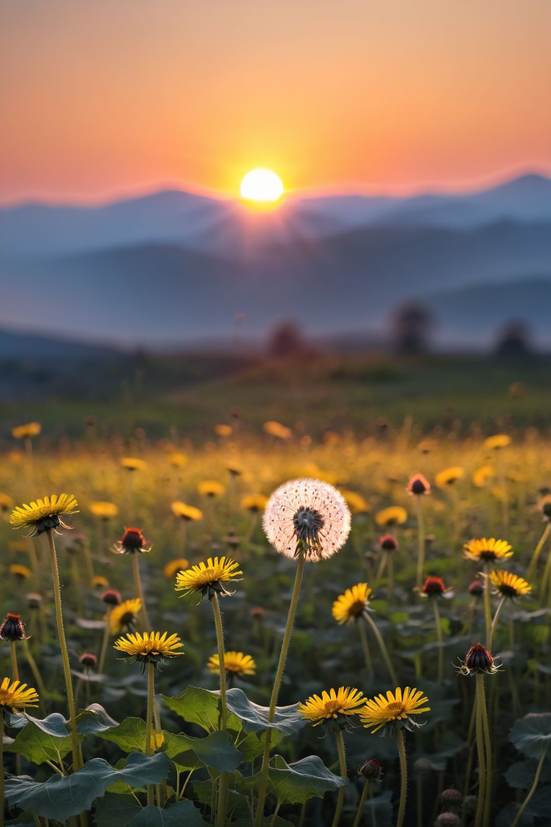  "dandelions and a glorious sunset, by photographer Lee Jeffries nikon d850 film stock photograph 4 kodak portra 400 camera f1.6 lens rich colors hyper realistic lifelike texture dramatic lighting unrealengine trending on artstation cinestill 800