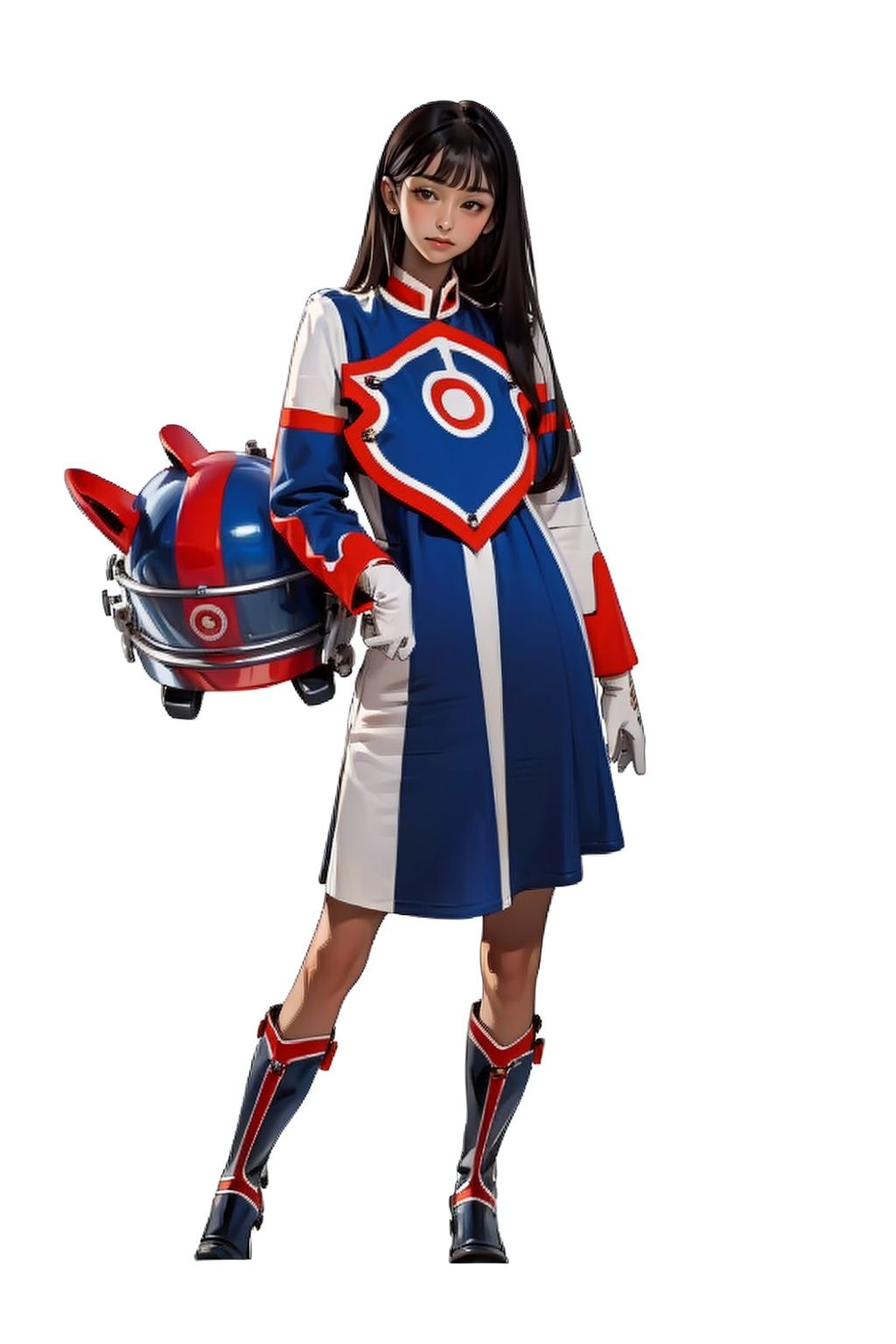 (masterpiece:1.3), (the best quality:1.2), (super fine illustrations:1.2), (Masterpiece), high quality, high detail,((white background:1.2)), looking at viewer, (SOLO:1.4),outline,,simple background, dress, armor, knee boots, boots, uniform, white gloves, solo