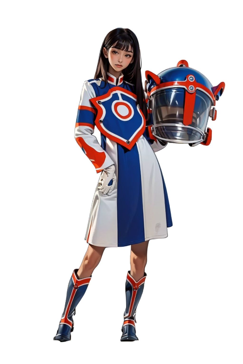 (masterpiece:1.3), (the best quality:1.2), (super fine illustrations:1.2), (Masterpiece), high quality, high detail,((white background:1.2)), looking at viewer, (SOLO:1.4),outline,,simple background, dress, armor, knee boots, boots, uniform, white gloves, solo