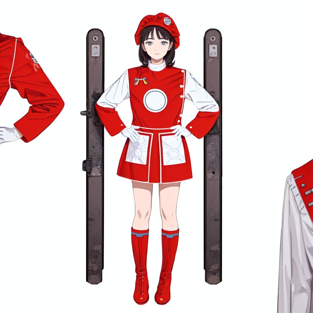 (masterpiece:1.3), (the best quality:1.2), (super fine illustrations:1.2), (Masterpiece), high quality, high detail,((white background:1.2)), looking at viewer, (SOLO:1.4),outline,,simple background, white gloves,red headwear, boots,hat, white footwear, red shirt,