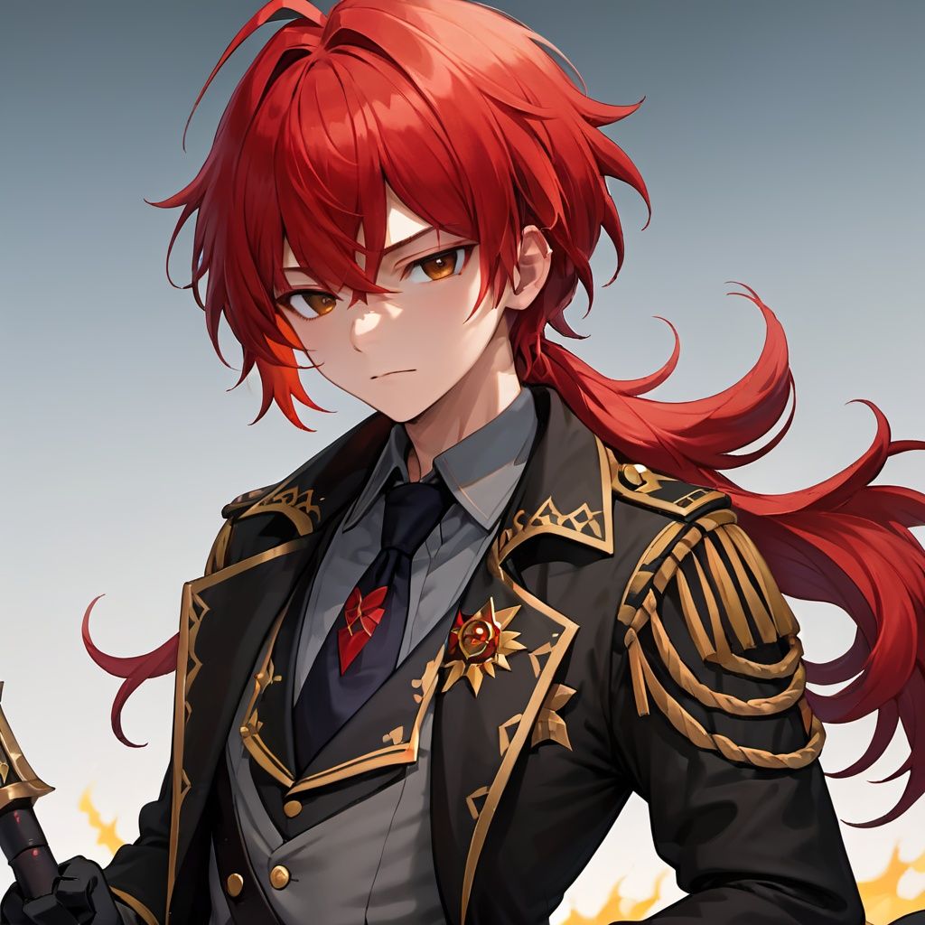 (\di lu ke\), 1boy, male focus, solo,Ruthless, necktie, gloves, weapon, sword, closed mouth, black necktie, long sleeves, holding weapon, shirt, looking at viewer, jacket, holding sword, black gloves, antenna hair, holding, upper body, lapels, black jacket, simple background, vest, grey shirt, coat, collared shirt