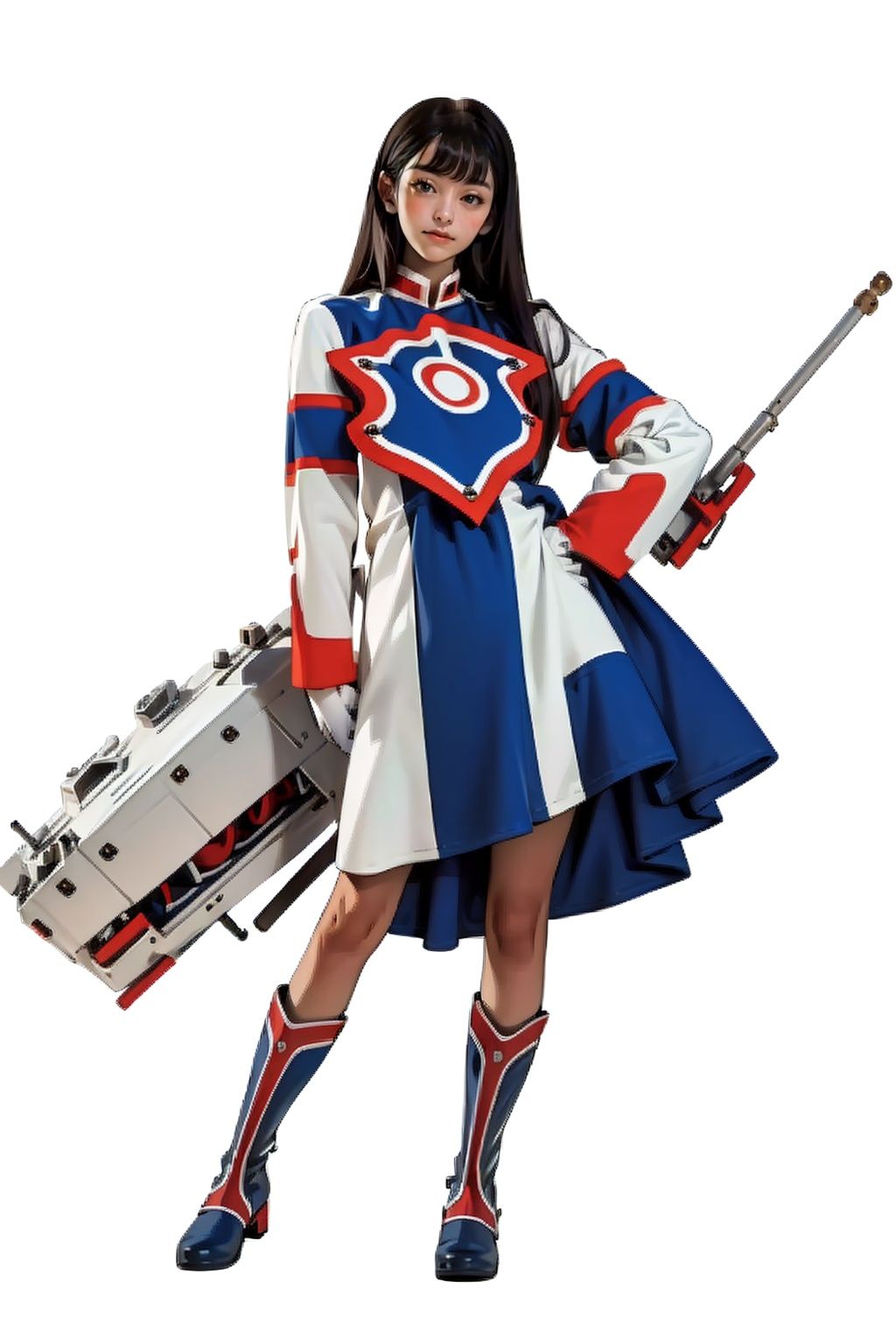 (masterpiece:1.3), (the best quality:1.2), (super fine illustrations:1.2), (Masterpiece), high quality, high detail,((white background:1.2)), looking at viewer, (SOLO:1.4),outline,,simple background, military uniform,white gloves,uniform,boots,knee boots,armor,dress,military uniform