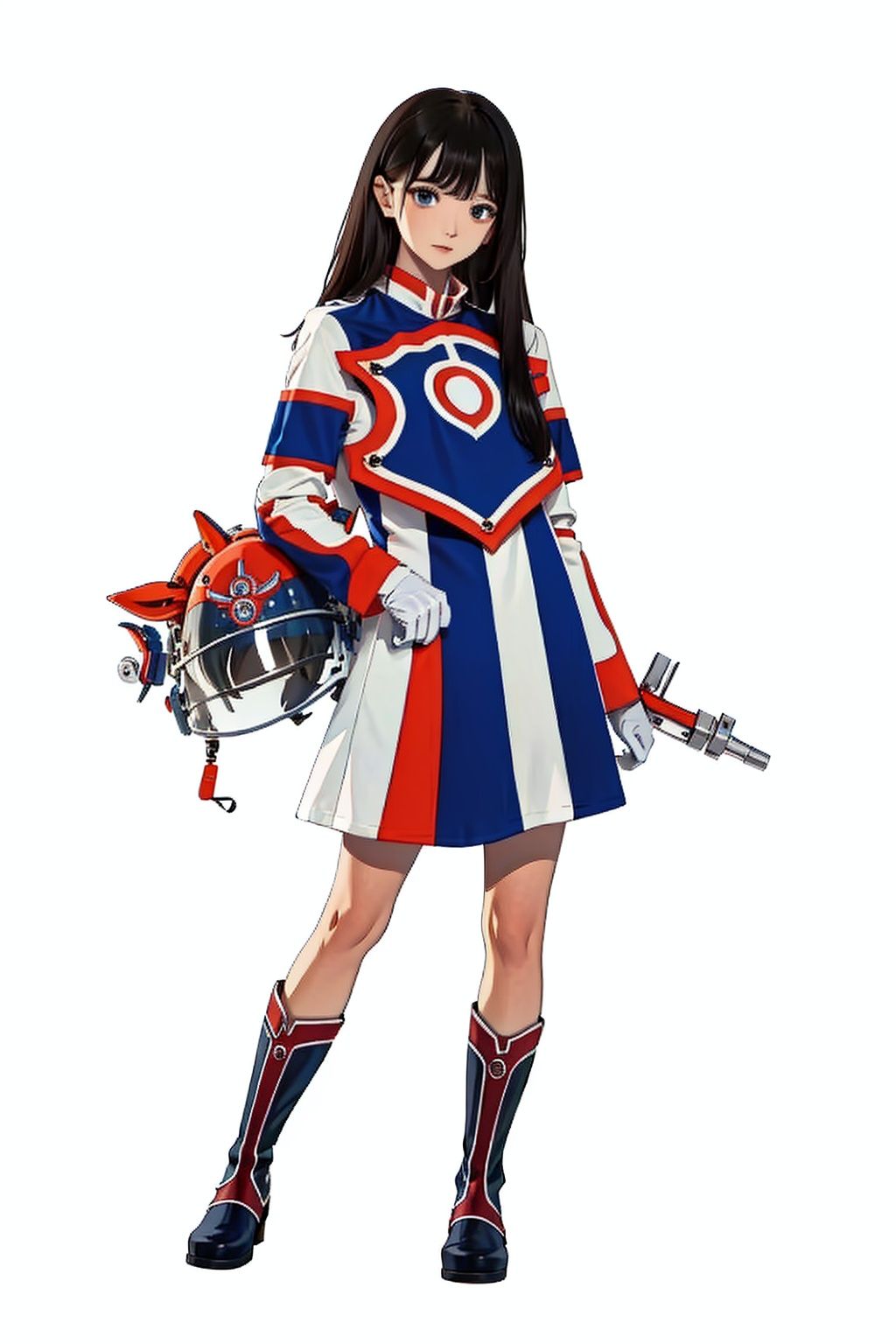 (masterpiece:1.3), (the best quality:1.2), (super fine illustrations:1.2), (Masterpiece), high quality, high detail,((white background:1.2)), looking at viewer, (SOLO:1.4),outline,,simple background, military uniform,white gloves,uniform,boots,knee boots,armor,dress,military uniform