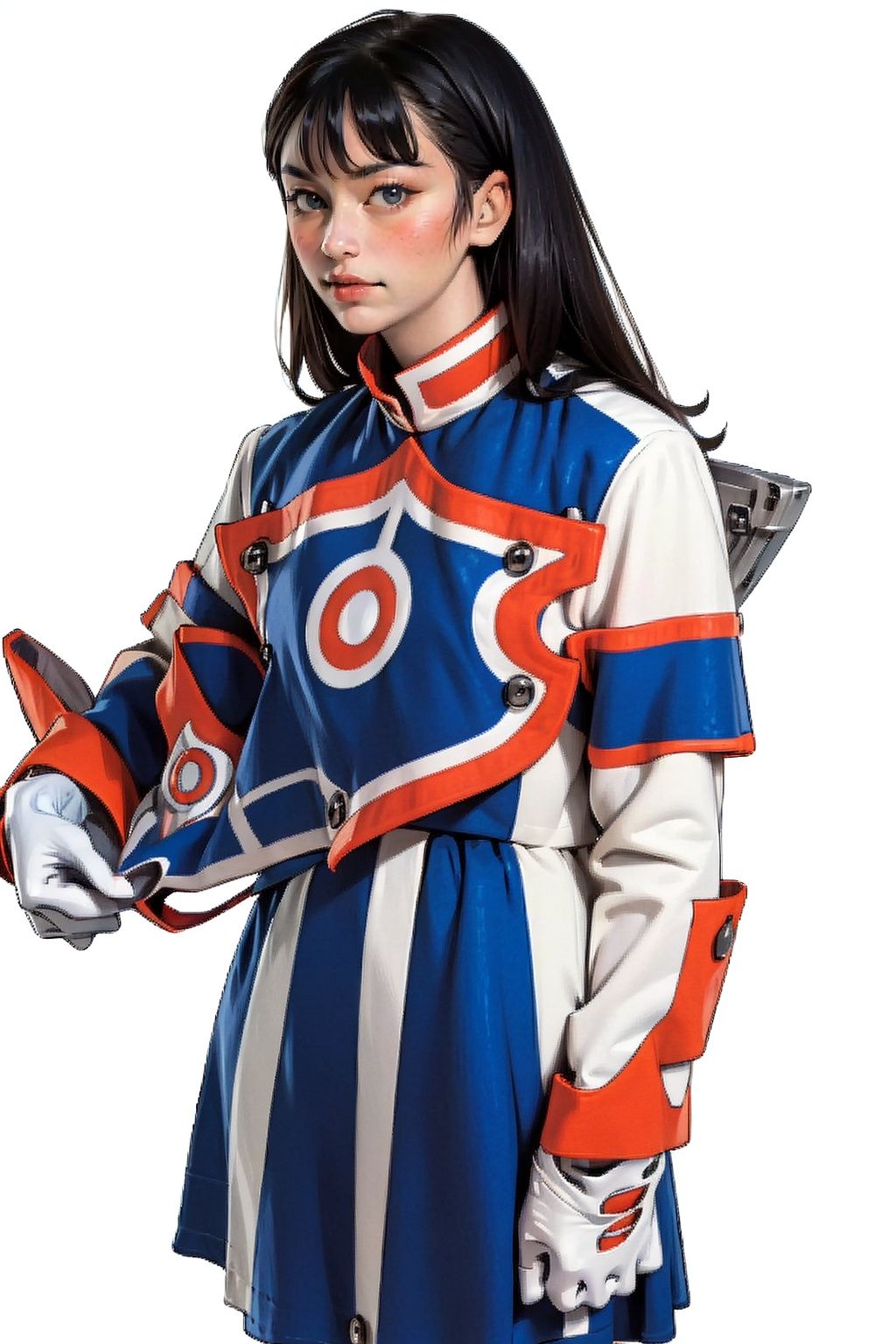 (masterpiece:1.3), (the best quality:1.2), (super fine illustrations:1.2), (Masterpiece), high quality, high detail,((white background:1.2)), looking at viewer, (SOLO:1.4),outline,,simple background, military uniform,white gloves,uniform,boots,knee boots,armor,dress,military uniform