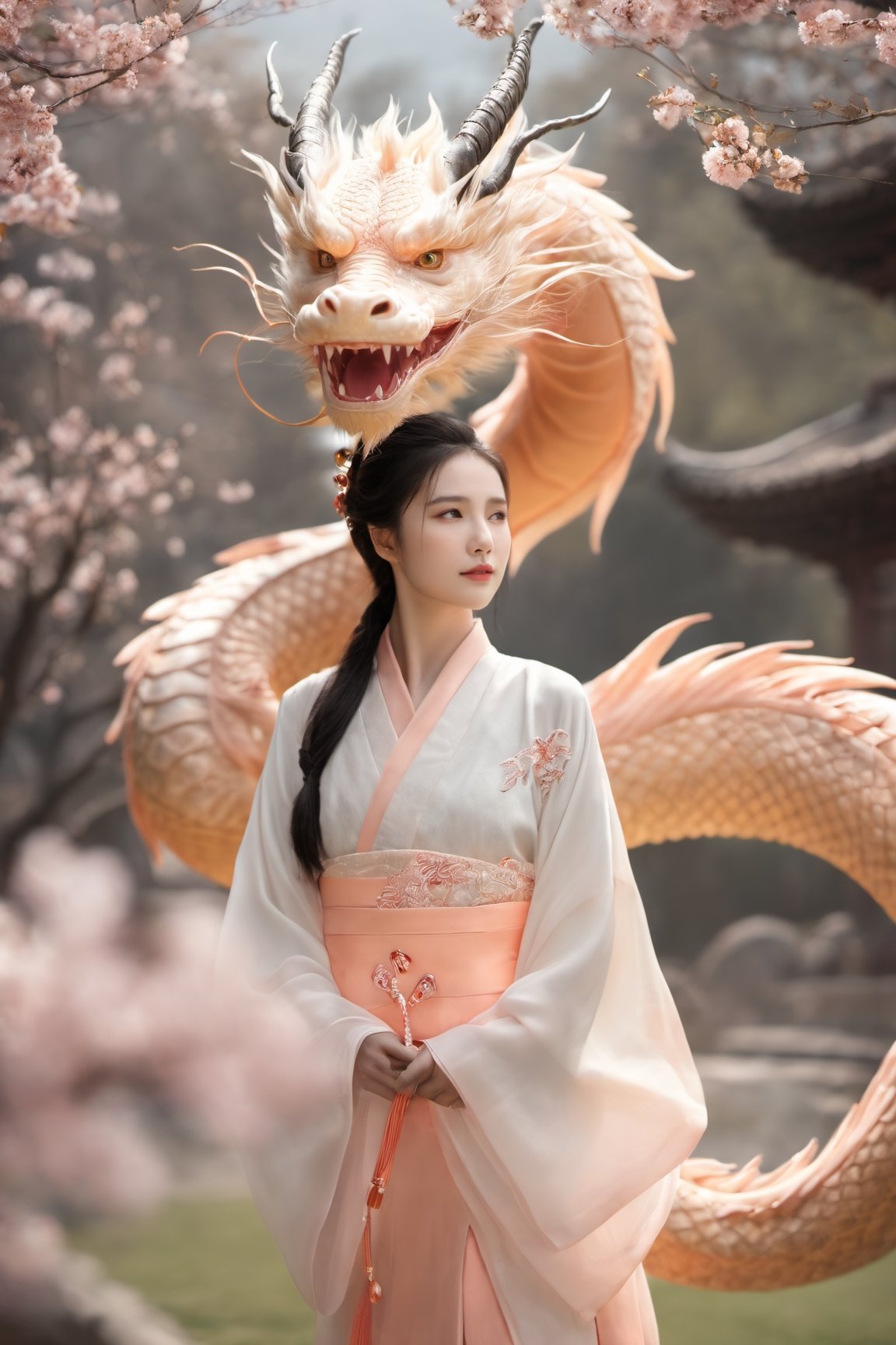 1 girl,  Eastern Dragon,  blossoms on Tensor.Art