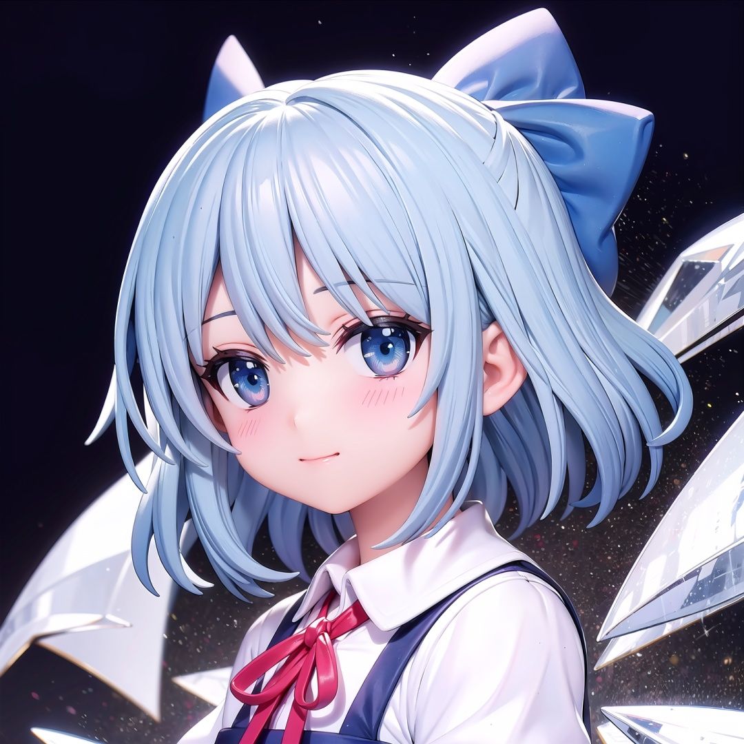Cirno,portrait,:),Black background
, upper body,arms at sides,