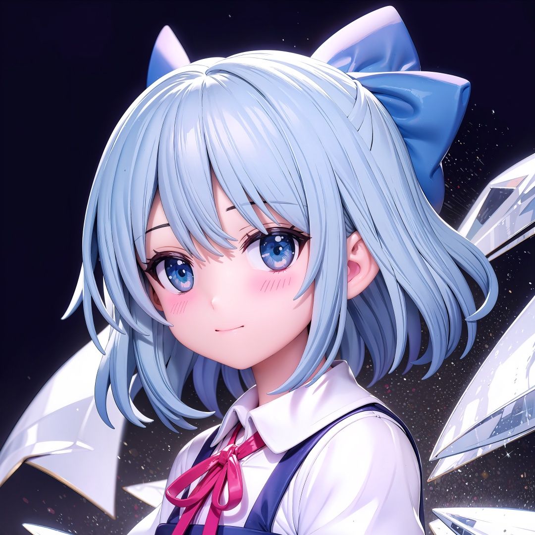 Cirno, portrait, :), Black background,  upper body, arms at sides