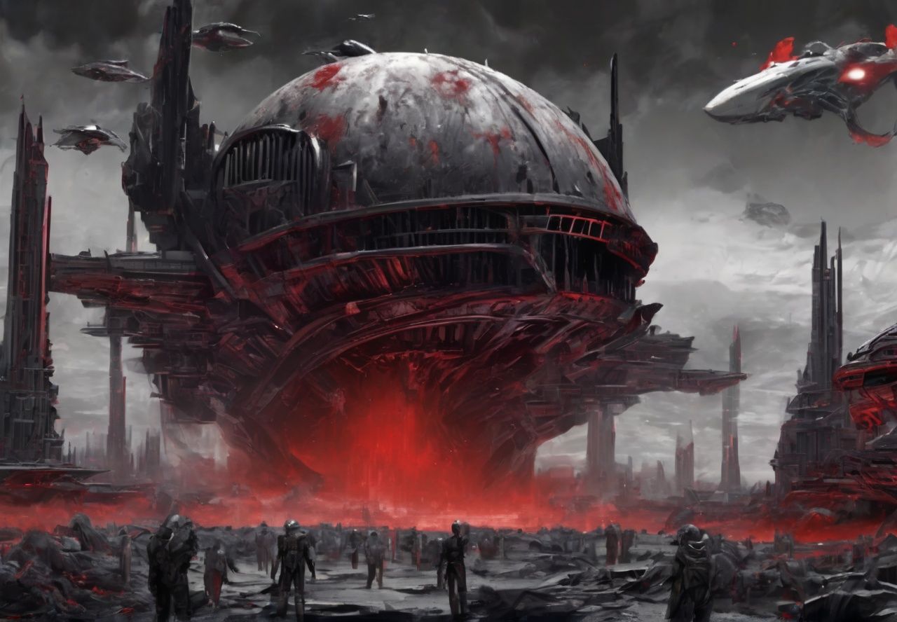 <lora:科幻-雪城黑红sdxl:1>,doomsday city,8k,real,sci-fi wind,blood and black,