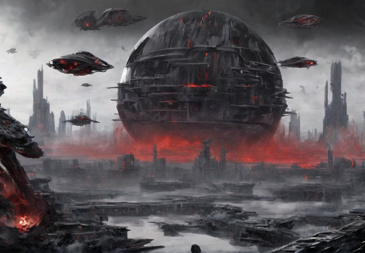 <lora:科幻-雪城黑红sdxl:1>,doomsday city,8k,real,sci-fi wind,blood and black,blood and black,high-precision machinery,<lora:wanxiang_V2-000002:1>,planet,battleship,