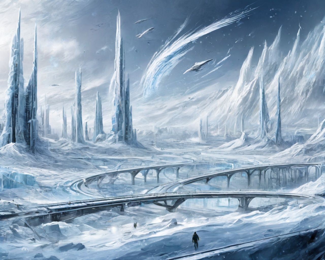 science and technology wind,science fiction,snow,ice,city,<lora:科幻-雪城黑红sdxl:0.5>,