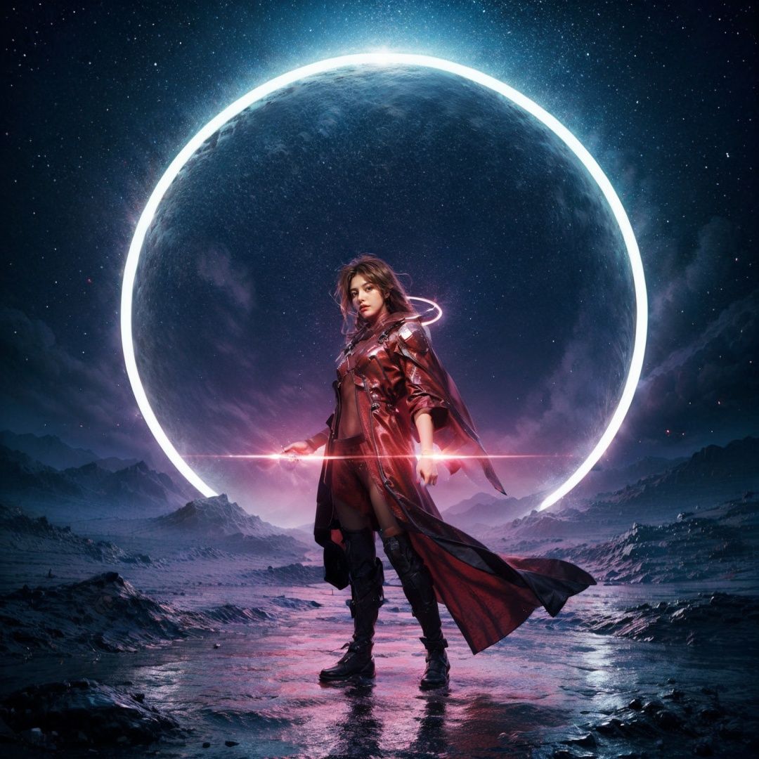 <lora:c4da_08:0.6>,SDS_GLOW_BACKDROP,1girl,(looking at viewer:1.1),sky,(halo:1.2),circular luminous ring,rune,long hair,reflex,cape,sense of technology,flame,<lora:add_detail:1>,laser sword,<lora:GoodHands-beta2:1>,<lora:neg4all_bdsqlsz_V3.5:1>,
