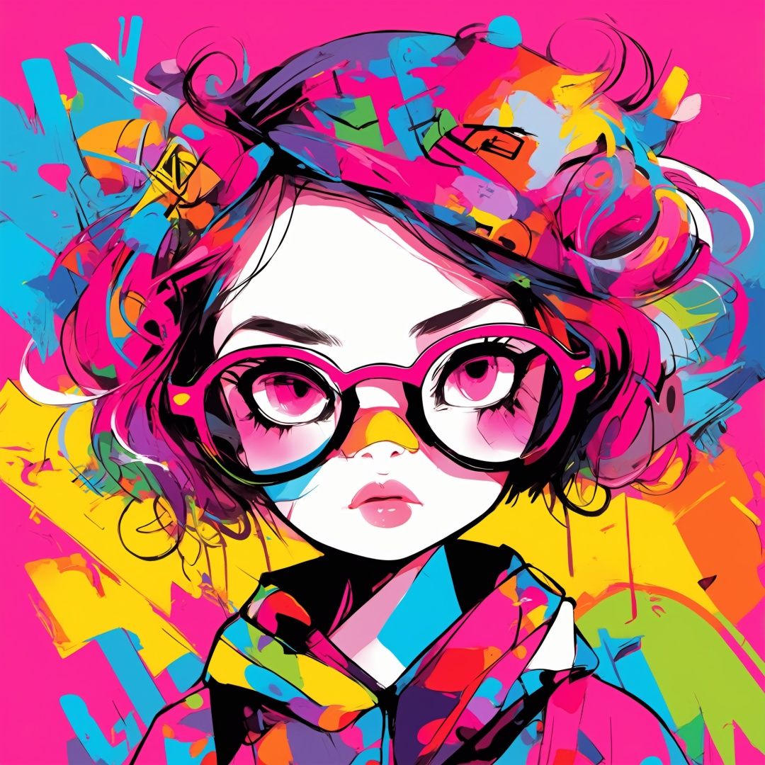 A girl, graffiti, colorful, glasses