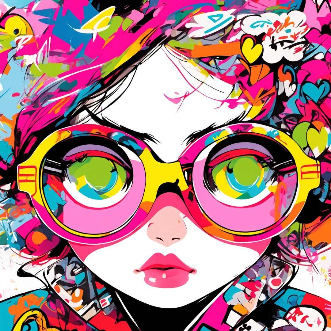 A girl, graffiti, colorful, glasses