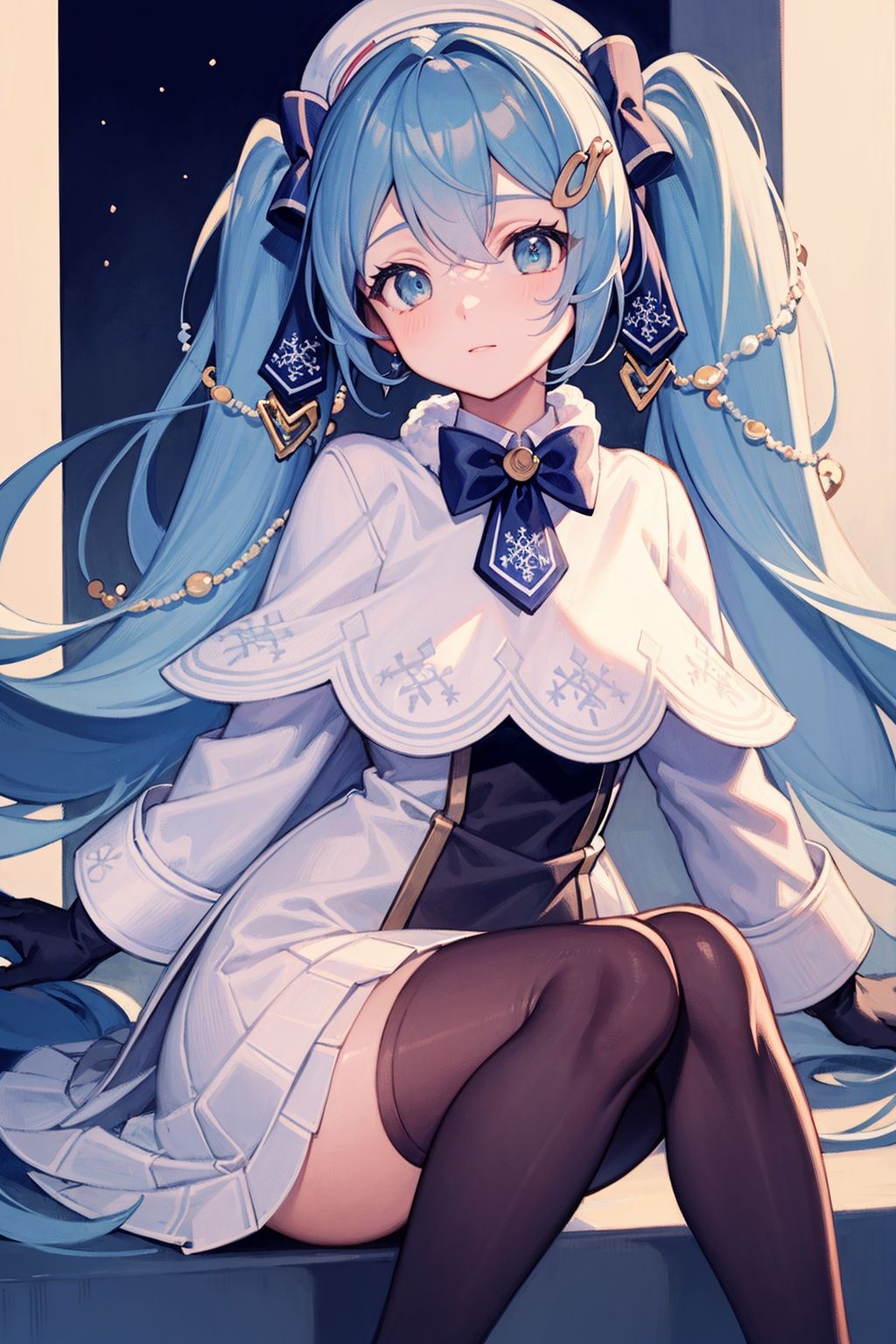 best quality,(masterpiece:1.3),fullbody,ultra-detailed,solo:1.3,1GIRL,yukimiku2021,cute, twintails, thighhighs, <lora:hatsunemiku1:1>