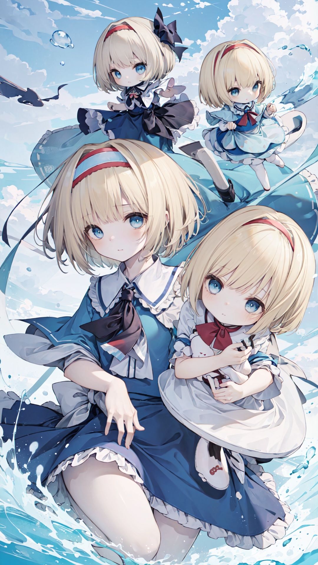 finely detail, Depth of field,(((masterpiece))),((extremely detailed CG unity 8k wallpaper)),best quality,high resolution illustration,Amazing,highres,intricate detail,(best illumination, best shadow, an extremely delicate and beautiful),


(((Alice Margatroid))),(((Floating Shanghai Ningyou))),(((Floating Hourai Ningyou))),((((fumo doll)))),(a girl),Alice,(((((solo))))),Floating Doll,(((Blond Short Hair))),female focus,(beautiful detailed girl),lovely face, extremely delicate and beautiful girls,(blue eyes),((frilled shirt),(darkblue medium skirt)