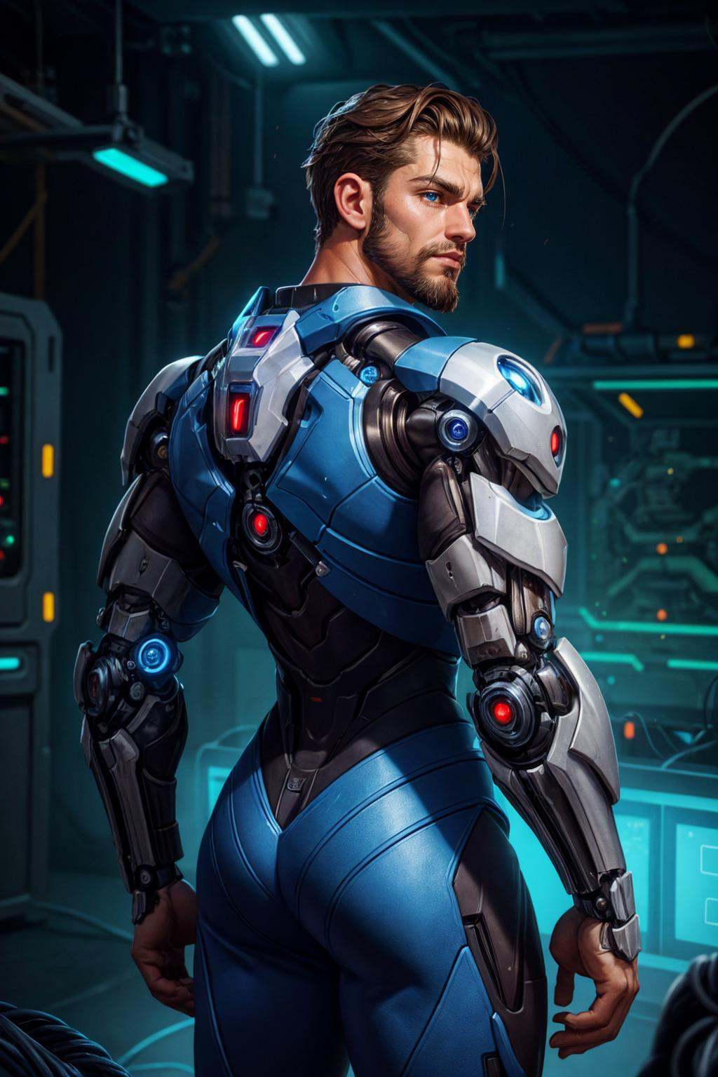 male cyborg with glowing mechanical parts,  intricate mechanical details,  glowing mechanical joints on Tensor.Art