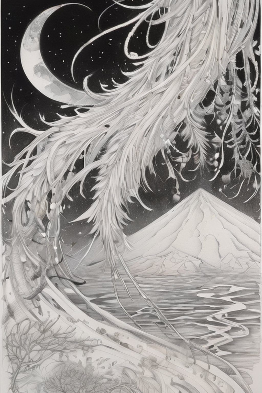 Imagine an awe-inspiring artwork in a minimalist ink drawing style,  executed on a pristine white paper,  portraying the c...
