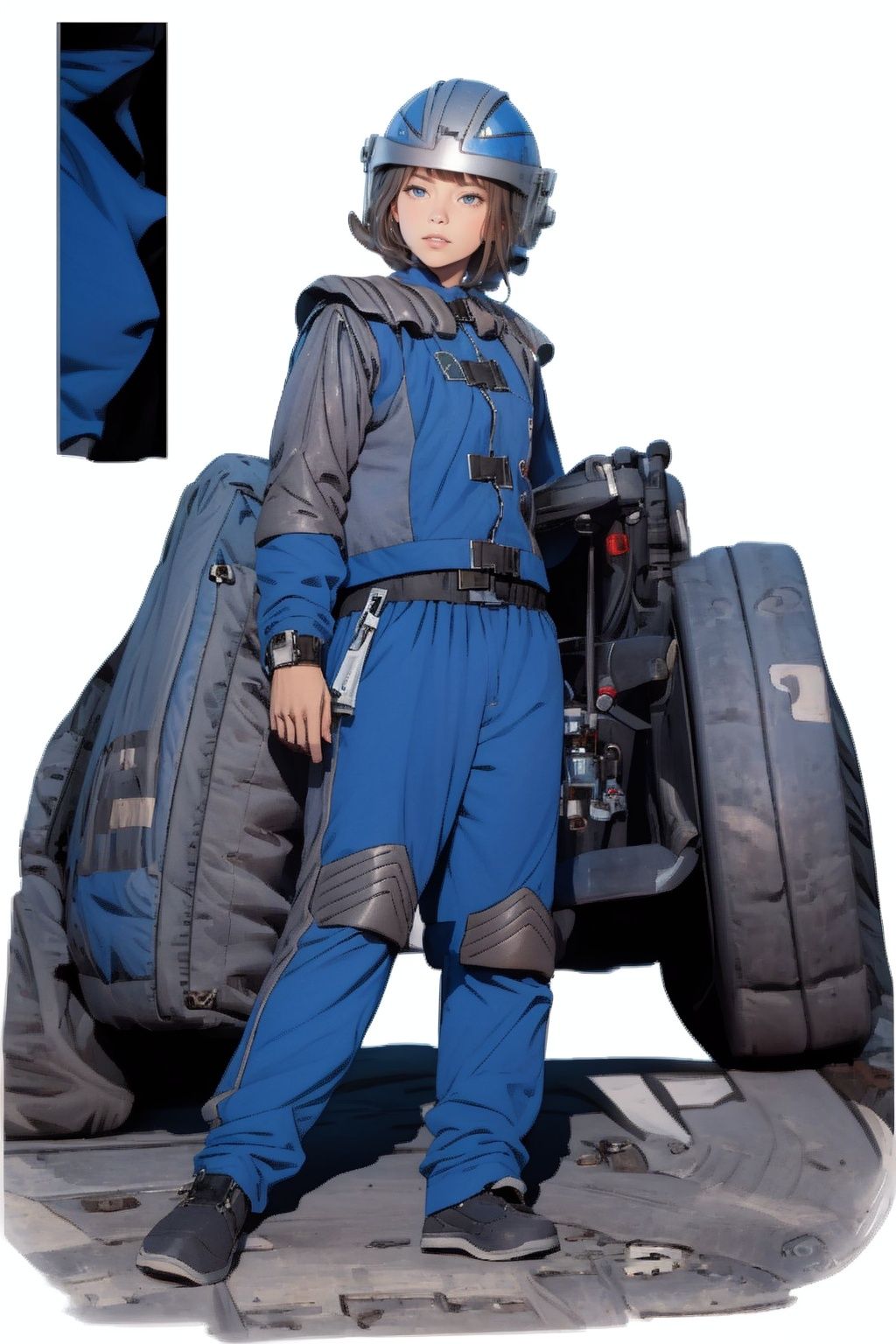 (masterpiece:1.3), (the best quality:1.2), (super fine illustrations:1.2), (Masterpiece), high quality, high detail,((white background:1.2)), looking at viewer, (SOLO:1.4),outline,,simple background,  helmet, jacket, police uniform, uniform, belt, pants, blue pants, blue jacket