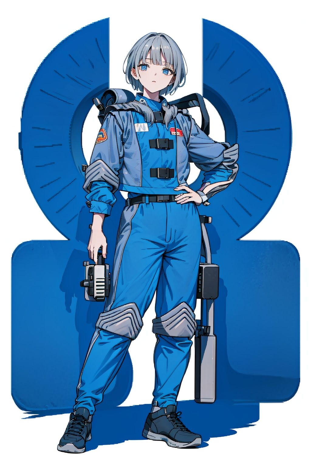 (masterpiece:1.3), (the best quality:1.2), (super fine illustrations:1.2), (Masterpiece), high quality, high detail,((white background:1.2)), looking at viewer, (SOLO:1.4),outline,,simple background,  helmet, jacket, police uniform, uniform, belt, pants, blue pants, blue jacket