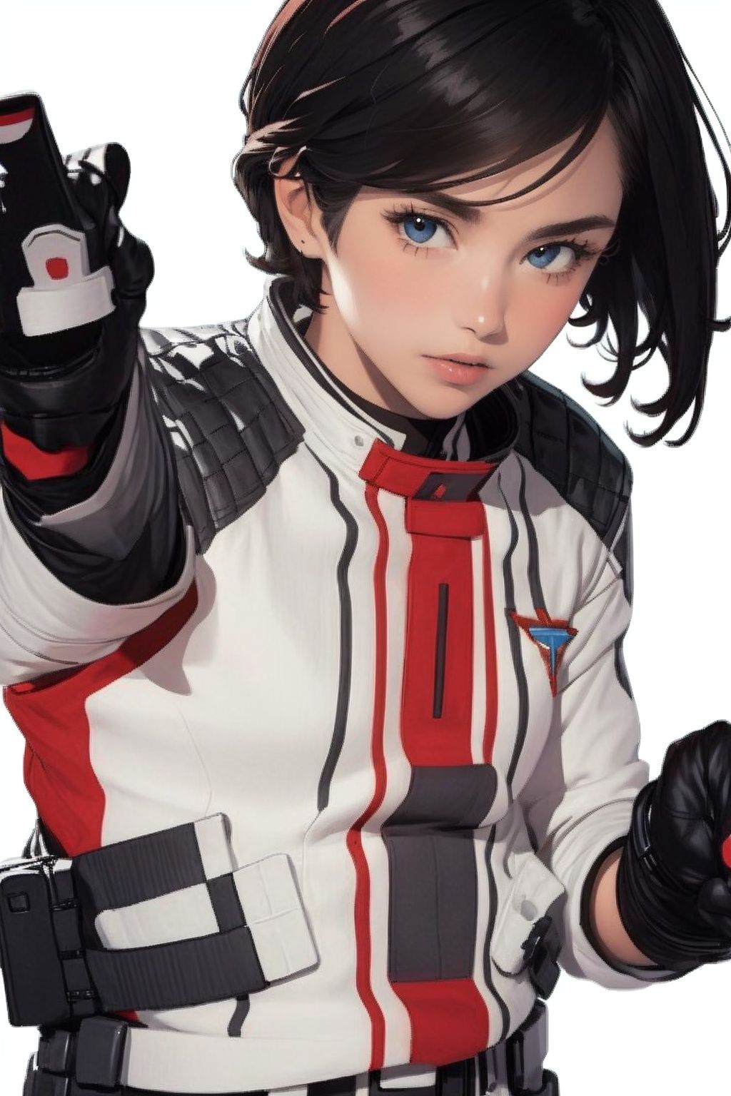 (masterpiece:1.3), (the best quality:1.2), (super fine illustrations:1.2), (Masterpiece), high quality, high detail,((white background:1.2)), looking at viewer, (SOLO:1.4),outline,,simple background,  military uniform, jacket, boots, gloves, belt, thigh strap, fingerless gloves, uniform,