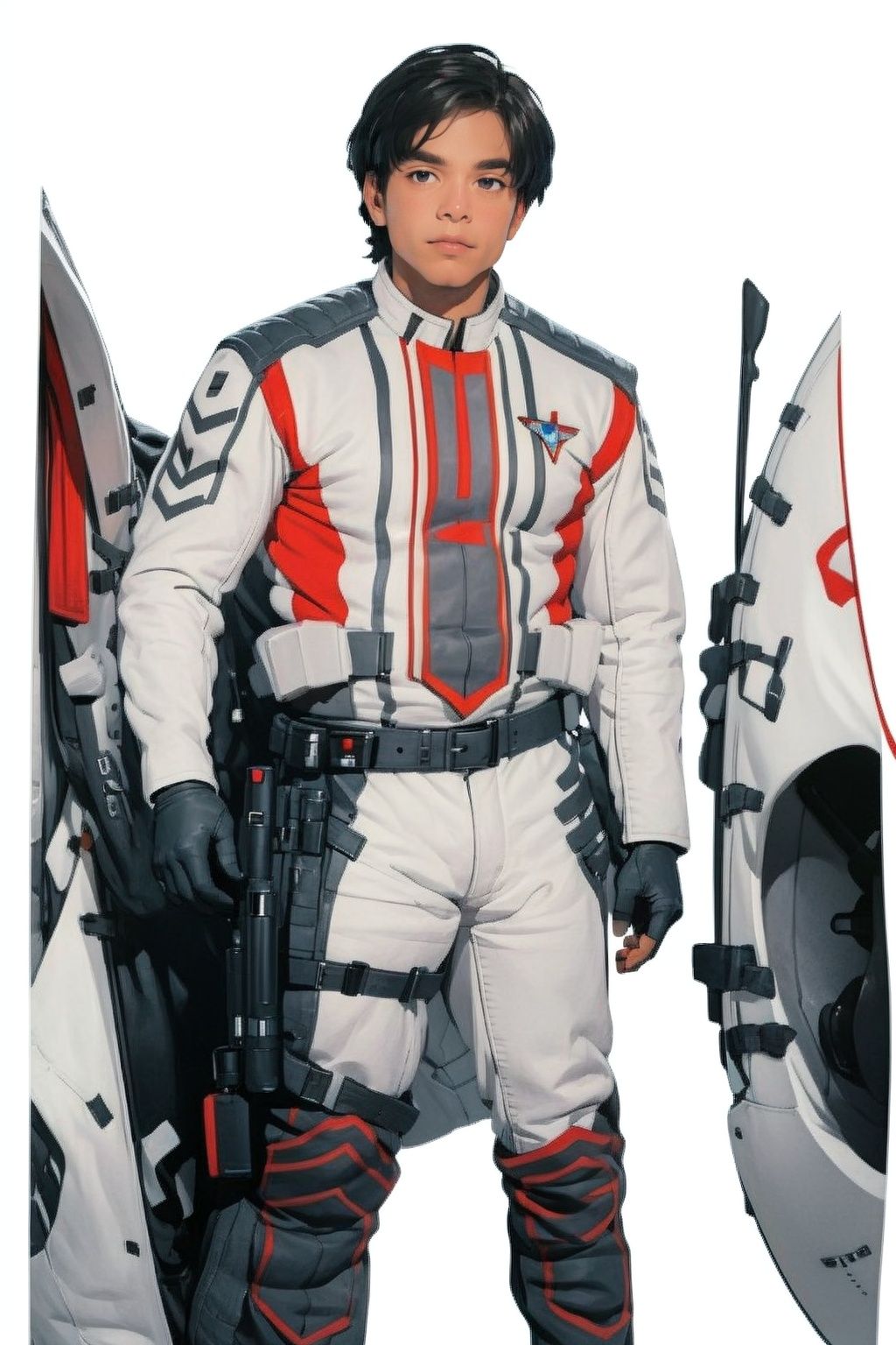 (masterpiece:1.3), (the best quality:1.2), (super fine illustrations:1.2), (Masterpiece), high quality, high detail,((white background:1.2)), looking at viewer, (SOLO:1.4),outline,,simple background,  military uniform, jacket, boots, gloves, belt, thigh strap, fingerless gloves, uniform,