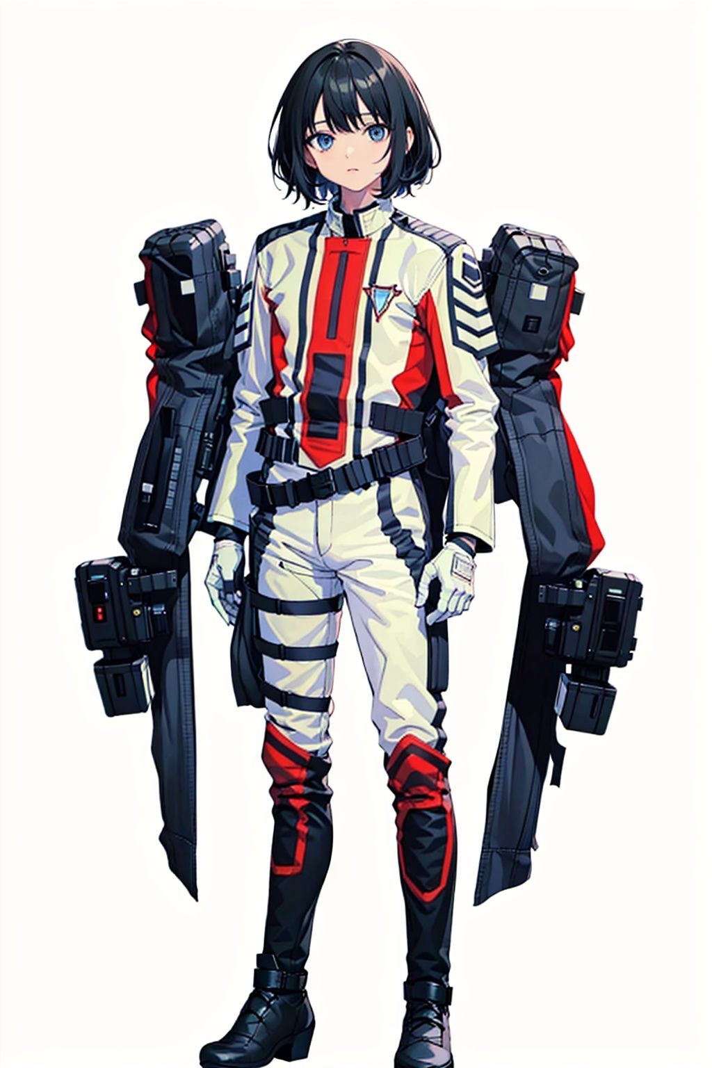 (masterpiece:1.3), (the best quality:1.2), (super fine illustrations:1.2), (Masterpiece), high quality, high detail,((white background:1.2)), looking at viewer, (SOLO:1.4),outline,,simple background, military uniform, jacket, boots, gloves, belt, thigh strap, fingerless gloves, uniform,