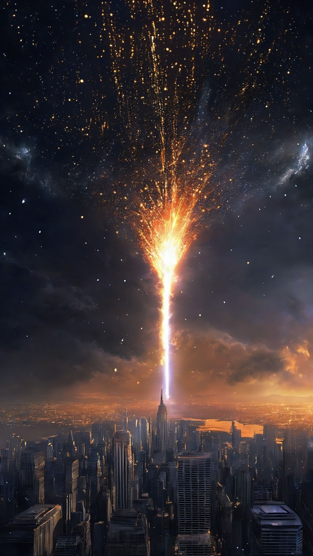(Science fiction concept object light) (fantasy style) intricate details,  on that silent night,  the whole city is shroud...