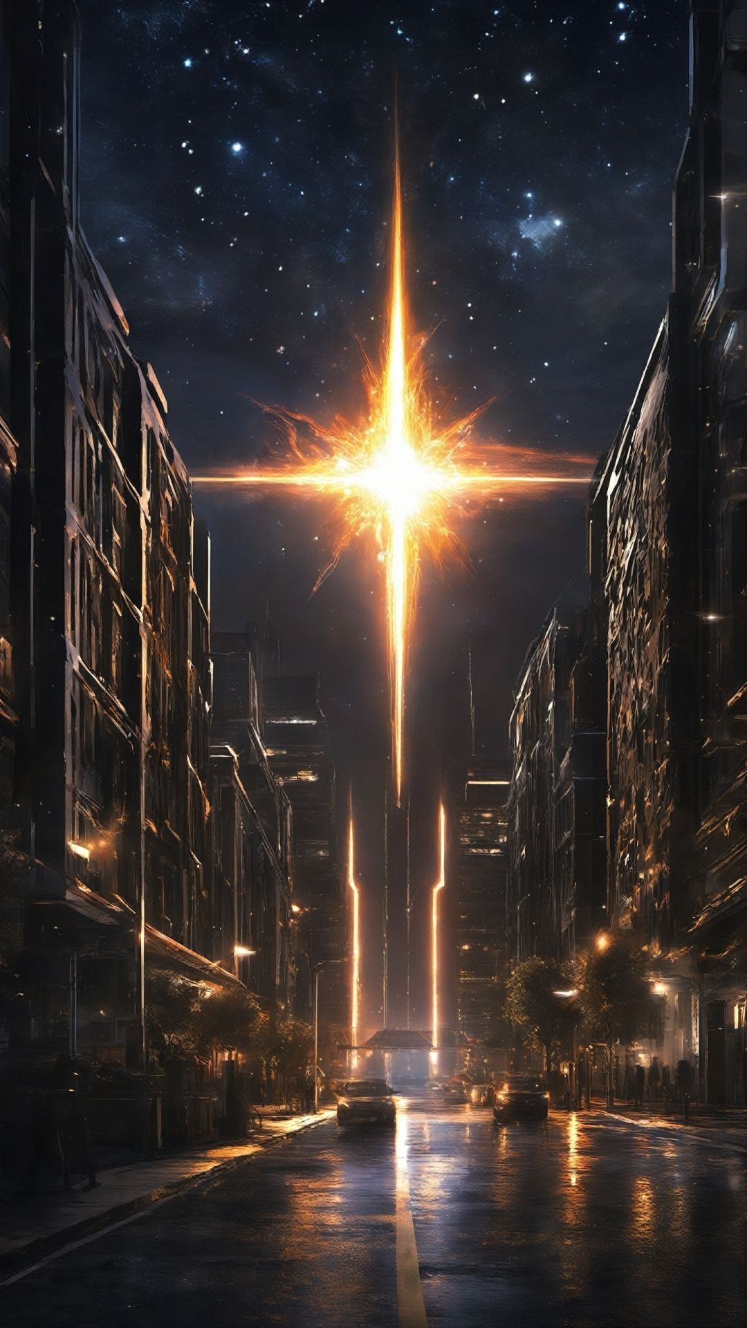 (Science fiction concept object light) (fantasy style) intricate details,  on that silent night,  the whole city is shroud...