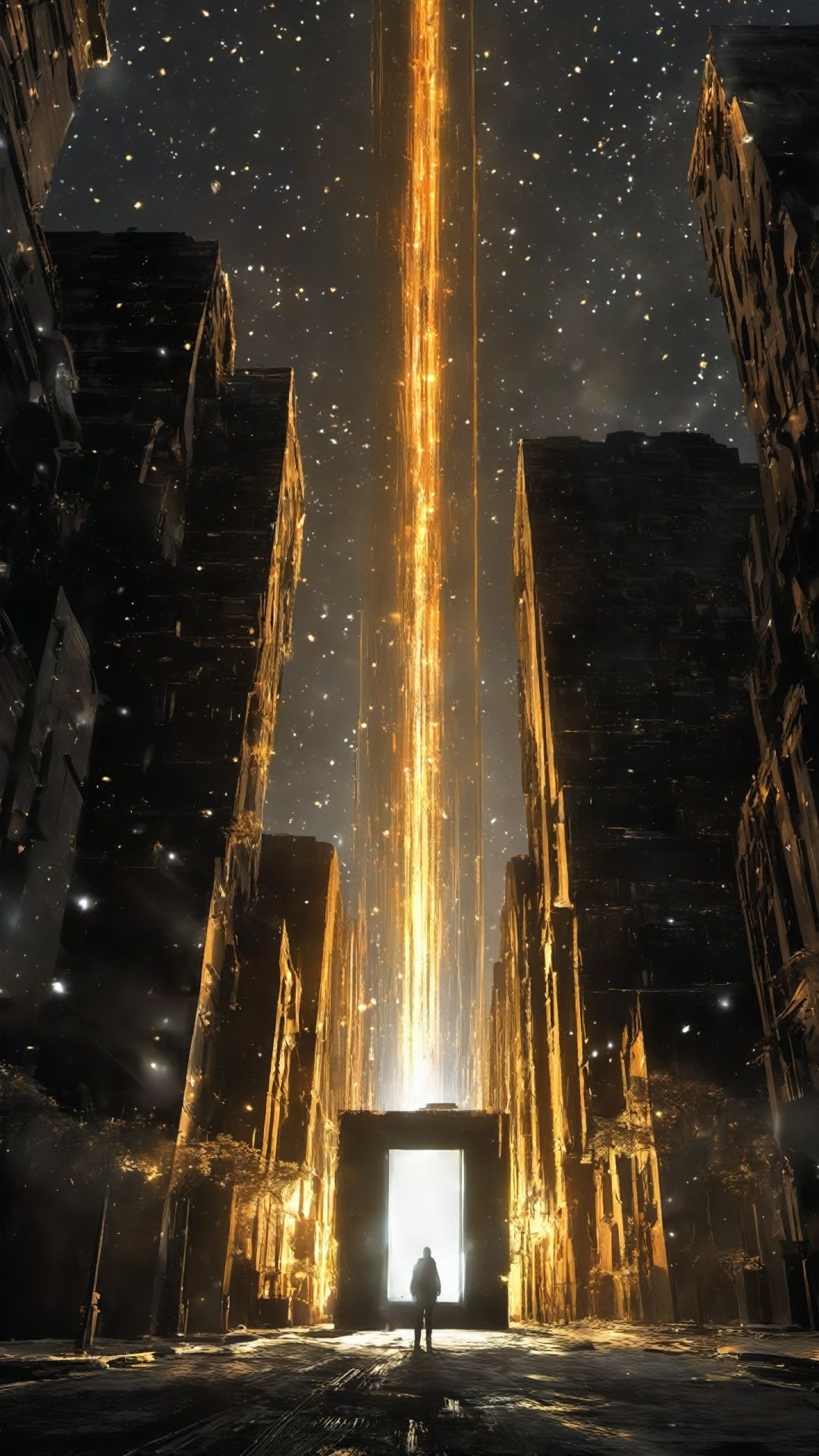 (Science fiction concept object light) (fantasy style) intricate details,  on that silent night,  the whole city is shroud...