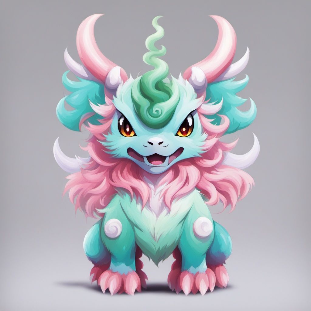 <lora:tang long:0.9>,xun,no humans,solo,horns,full body,fangs,looking at viewer,grey background,simple background,claws,gradient,gradient background,pokemon \(creature\),standing,(jade:1.4),